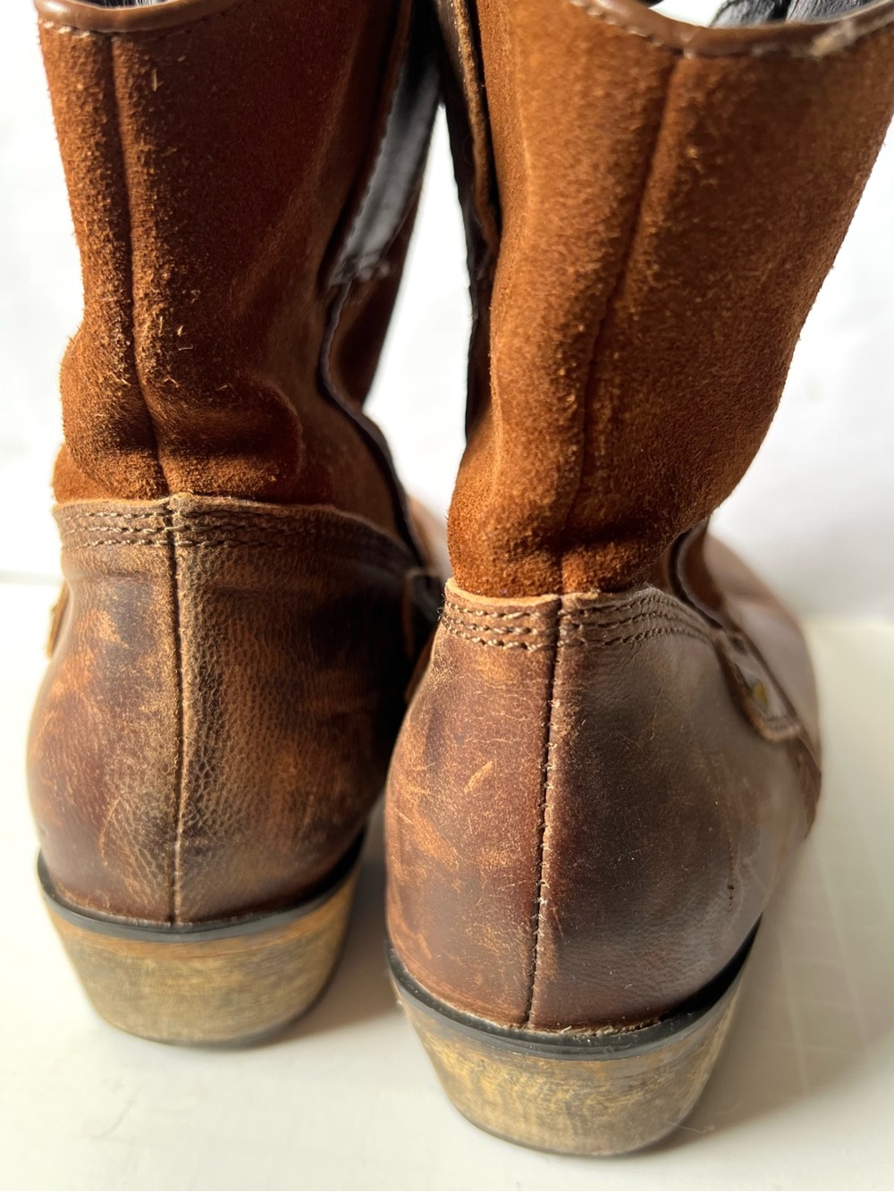 Sterling River Brown Leather Suede Cowboy Western Distressed Short Boots 7.5 - Picture 4 of 6
